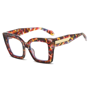 Modern oversized PC square frame glasses with colorful mosaic tortoiseshell pattern