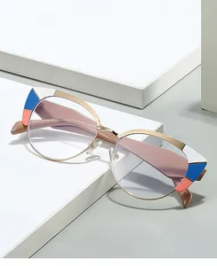 Detail of 2025 cat-eye glasses frame with tricolor accent and anti-blue light lens