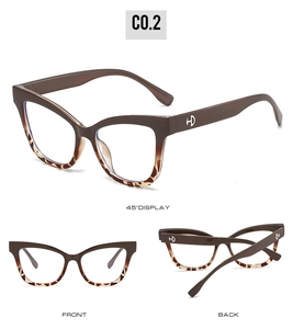 Vues détaillées multi-angles de monture œil de chat marron avec motif léopard