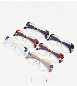 Detailed grid of cat-eye anti-blue light glasses frames in multi-color metal finishes