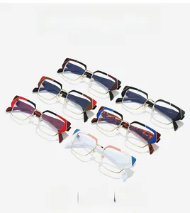 Close-up of multi-color browline metal frame glasses showcasing six stylish color variants