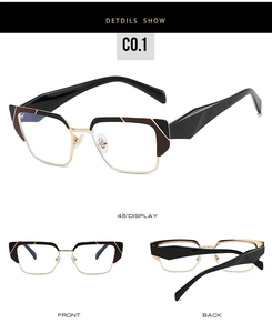 Detailed views of browline metal glasses from front, back, and 45-degree angles