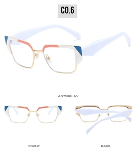 Multi-angle view showing front and side of cat-eye browline metal frame glasses