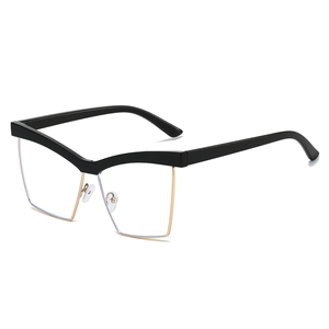 Cat Eye Eyeglasses Frames For Women Fashion Anti Blue Light Metal Half Frame Optical Glasses Retro Geometric Decorative