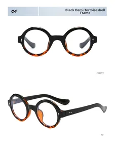Close-up of retro round C4 Black Demi sunglasses showing front and 45-degree side views