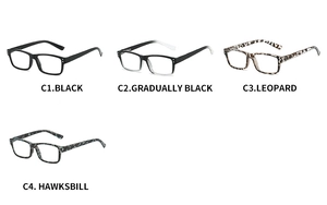 Vue détaillée des lunettes anti-lumière bleue carrées en noir, léopard et écaille