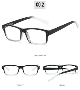 Détails des lunettes anti-lumière bleue avec monture carrée dégradée noir et clair