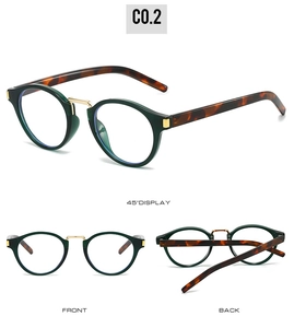 Three angles of retro oval sunglasses featuring green frames and tortoiseshell temples