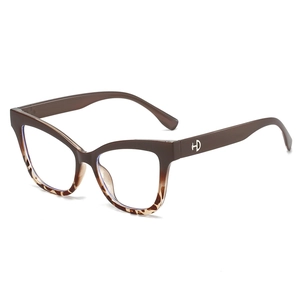 Lunettes œil de chat anti-lumière bleue avec monture en écaille brune et logo HD