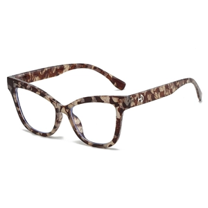 Monture de lunettes œil de chat écaillée avec logo HD en métal sur la branche