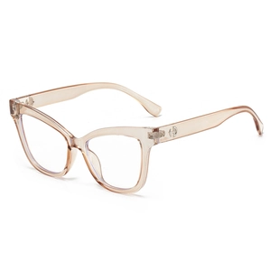Lunettes œil de chat anti-lumière bleue de couleur thé transparent avec logo métal