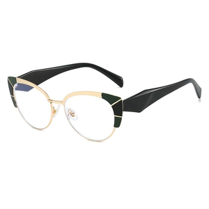 Fashion cat-eye blue light blocking glasses with gold metal frames and black chunky temples