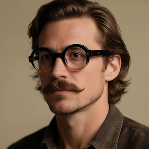 Retro round black-to-amber gradient frame sunglasses for men and women on model