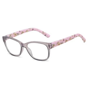 Chic marble reading glasses with transparent grey purple frame and pink floral temples