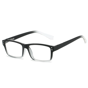 Lunettes de lecture rectangulaires dégradé noir avec clous argentés sur fond blanc
