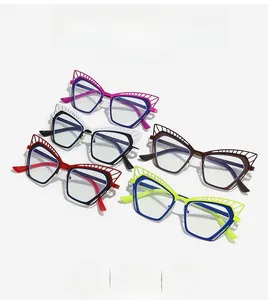 Fashionable cat-eye metal blue light blocking glasses shown in five trendy color variants