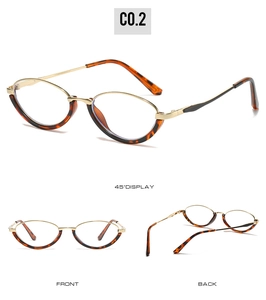 Three-way view of tortoise shell cat-eye glasses with gold metal bridge and clear lenses