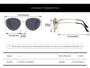 Diagramme technique montrant les dimensions et le poids de 26,1g des lunettes de soleil en V