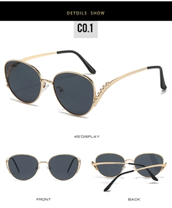 Mise en page en trois vues de lunettes V en métal de luxe avec strass et verres gris
