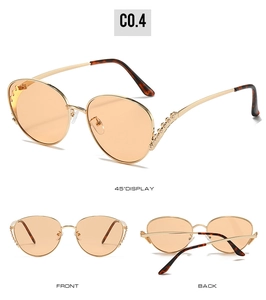Détail de lunettes de soleil en métal doré avec verres ambrés sous plusieurs angles