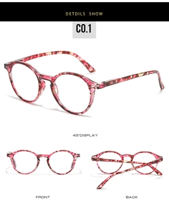 Three-angle view of vintage round tortoiseshell glasses frames with pink leopard print details