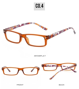 Detailed multi-angle views of retro rectangular amber orange frame reading glasses