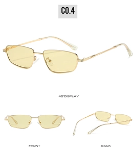 Lunettes de soleil rectangulaires rétro avec monture en métal doré et verres jaunes en 3 vues