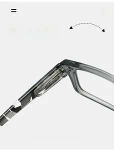 Detailed close-up of durable spring hinges on transparent grey square eyeglass frames
