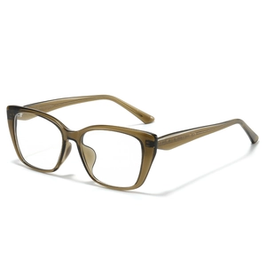 Montatura per occhiali quadrata cat-eye verde oliva traslucida vista da 45 gradi