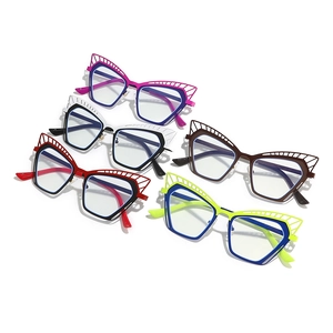 Cat eye metal anti-blue light glasses frames in five vibrant colors with hollow design
