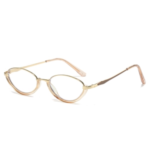 Chic women cat-eye glasses with thin gold metal frame and amber tips at 45-degree angle