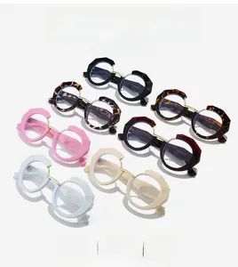 Detailed grid of geometric round eyeglasses frames in assorted stylish color options