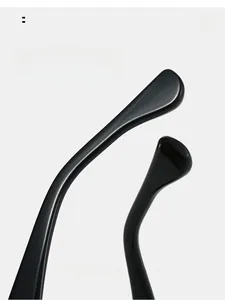 Close-up of curved glossy black glasses temples for ergonomic and comfortable wear