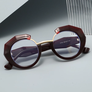 Oversized Round Geometric Glasses Frame Women Anti Blue Light PC Metal Bridge Trendy Retro Decorative Clear Eyewear