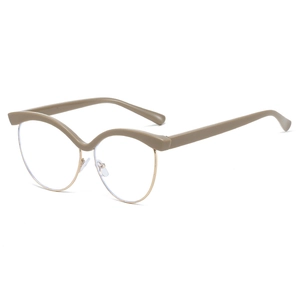 Women Cat Eye Half Frame Glasses Anti-Blue Light Metal PC Wavy Edge Fashion Retro Clear Lens Optical Eyeglasses