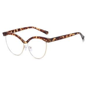 Fashion cat-eye glasses with tortoiseshell frame and gold metal rim in a modern design
