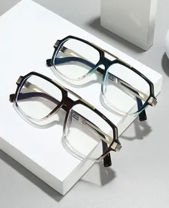 Detail of stylish blue and brown gradient polygon frames with protective blue light lenses