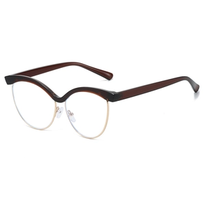 Stylish cat-eye browline glasses with brown frame and anti-blue light clear lenses