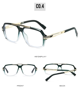 Detail view of double bridge fashion glasses with gradient frame and metallic hollow temples