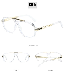 Detailed multi-angle view of clear aviator glasses frames with gold metal double bridge
