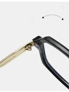 Macro detail of durable gold metal hinge on black double bridge fashion glasses frames