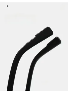 Macro view of black curved ergonomic temple tips for maximum comfort eyewear