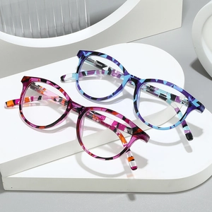 2025 square blue light blocking reading glasses with colorful geometric patterns