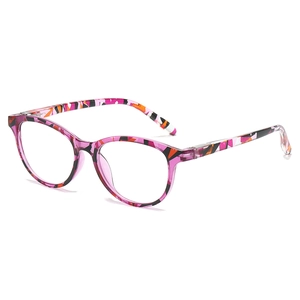 2025 stylish square frames reading glasses with purple floral print and blue light filter