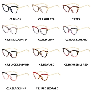 Detailed grid layout showing 11 stylish cat-eye glasses frames in multiple assorted colors