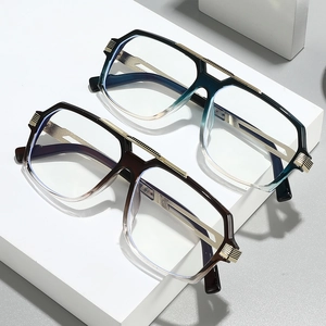 Fashion double bridge aviator glasses frames with gradient blue and brown finish