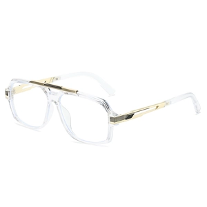 Fashionable transparent pilot frame glasses with gold double bridge and blue light filter
