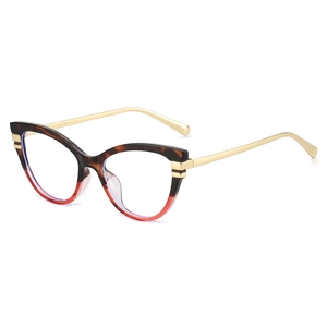 Chic cat-eye blue light glasses with tortoiseshell to red gradient frames and gold temples