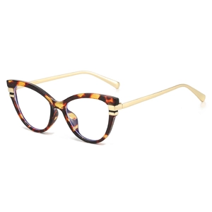 Chic tortoise shell cat-eye glasses with gold metal temples and blue light filter lenses