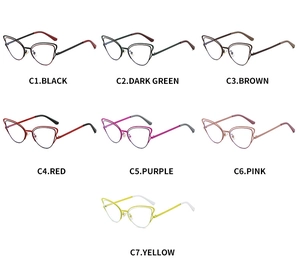 Cat eye metal glasses frames in black, green, brown, red, purple, pink and yellow colors